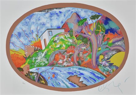 Luca Alinari Paesaggio Ovale serigrafia su carta Fabriano, cm 50x70 esemplare...