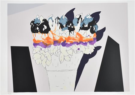 Concetto Pozzati Vaso con Fiori serigrafia su carta, cm 50x70 esemplare 116...