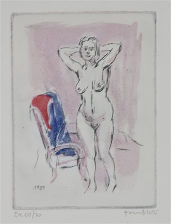 Orfeo Tamburi LA MODELLA acquaforte su carta, cm 49x36 (lastra cm 17x12,5)...