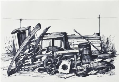 Ignoto LA DISCARICA pennarelli su carta, cm 50x70 sul fronte: firma