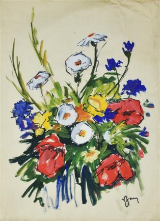 Buora BOUQUET tecnica mista su carta, cm 50x30 sul fronte: firma