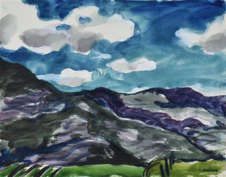 Luigi Bassano PAESAGGIO acquarelli su carta, cm 33x42,5 sul fronte: firma