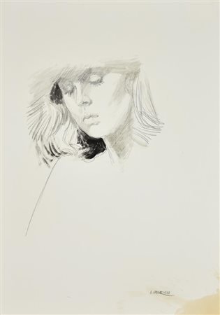 Andrea Vaccaro Profilo di Donna disegno su carta, cm 66x48 sul fronte: firma...