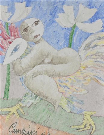 Lamberto Camerini GALLO-PPATA tecnica mista su masonite, cm 50x40 sul fronte:...