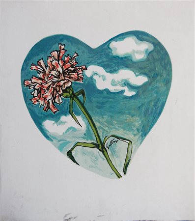 Renato Guttuso GAROFANO serigrafia su tela, cm 34x30 esemplare XXIII su CXX...