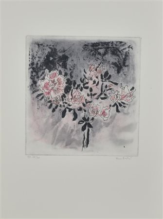 Orfeo Tamburi FIORI acquaforte su carta, cm 49x36 (lastra cm 24,5x23)...