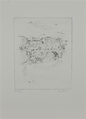 Orfeo Tamburi PONTE CAVOUR acquaforte su carta, cm 49x36 (lastra cm 26,5x21)...