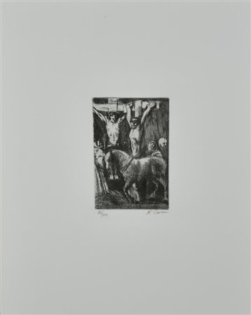 Aligi Sassu CROCIFISSIONE incisione su carta, cm 46x32 (lastra cm 13,4x9)...