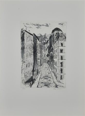 Aligi Sassu RUE ELISEE incisione su carta, cm 50x36 (lastra cm 28x19)...