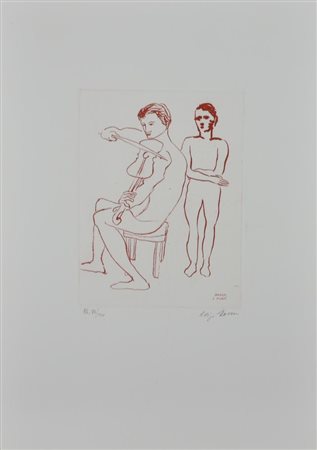 Aligi Sassu I MUSICI incisione su carta, cm 46x32 (lastra cm 21,8x15,8)...