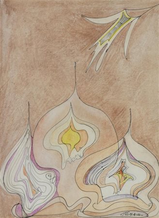 Ezio Gribaudo CUPOLE A MOSCA tecnica mista su carta, cm 31,5x23,5 sul fronte:...