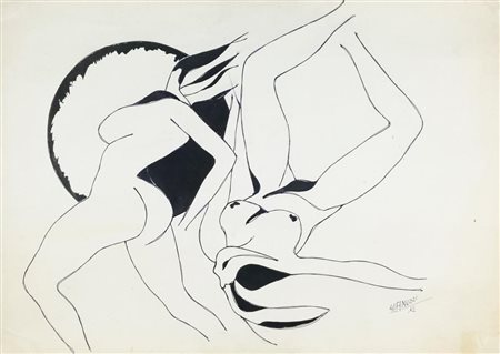 Piero Gianuzzi FIGURE biro e inchiostro su carta, cm. 49,5x70 sul fronte:...