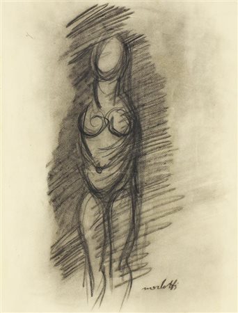Ennio Morlotti FIGURA FEMMINILE ASTRATTA carboncino su carta, cm 45x35 sul...