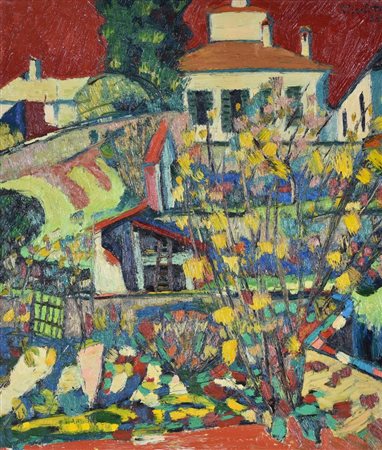 Alberico Verzoletto Negli Orti di Isolella olio su tela, cm 70x60 sul fronte:...