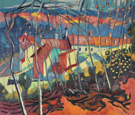 Alberico Verzoletto Veduta a Curino olio su tela, cm 60x70 sul fronte: firma...