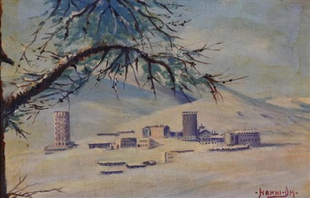 Nanni Del Mastro COPPIA DI PAESAGGI RAFFIGURANTI SESTRIERE olio su tavola, cm...