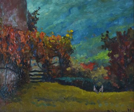 Benedetto Ghivarello COLORI D'AUTUNNO olio su cartone, cm 26x31,5 sul fronte:...