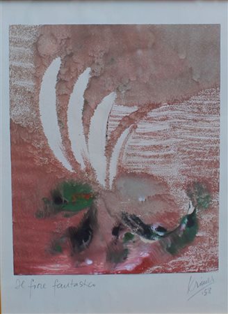Krimer , Il fiore fantastico, 1958 Mista su carta, 22cm x 18cm. Firmato e...