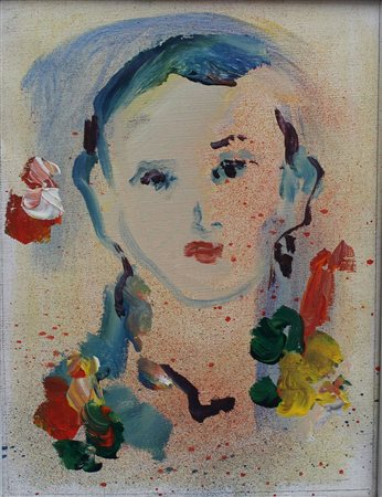 Ernesto Treccani, Figura di donna, Mista su tela, 24cm x 20cm. Autentica su...