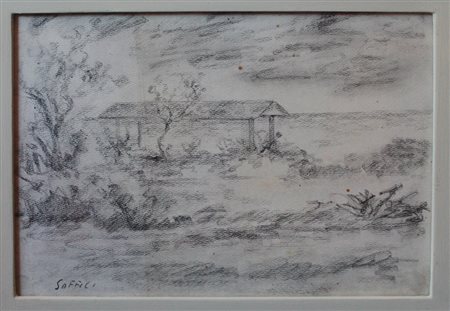 Ardengo Soffici, Paesaggio, Disegno di carta riportato su tela, 22cm x 32cm....