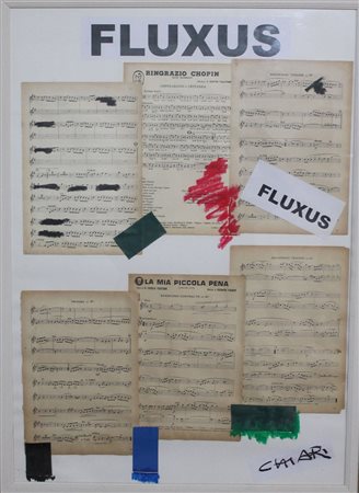 Giuseppe Chiari, Fluxus, 2004 Collage su cartoncino, 70cm x 50cm. Autentica...
