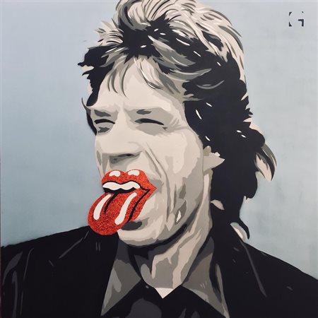 Manuel Giacometti, Licking the Rolling Stone, 2018 Spray stencil glitter...