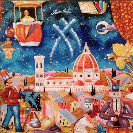 Francesco Sammicheli, Passaggio a Firenze, Acrilico su tavola, 35cm x 35cm....