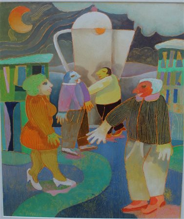 Giovanni Maranghi, L'incontro, 1999 Olio su carta, 60cm x 50cm. Autentica e...