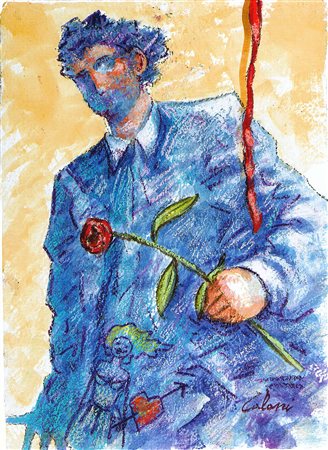 Giampaolo Talani, L'ombra blu con la rosa, 2015 Mista su carta pregiata, 50cm...