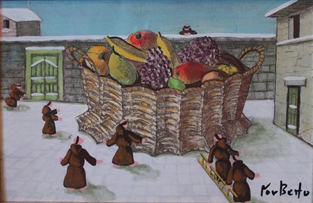 Norberto Proietti, Frutta gigante, Mista su tela, 16cm x 25cm. Archivio...