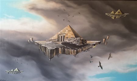 Gianluca De Grossi, Il tempio, 2016 Olio su tela, 60cm x 100cm. Firmato su...