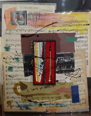 Giuseppe Chiari, Clarinetto, 2005 Assemblaggio con strumento e collage su...