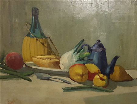 Vincenzo Balsamo, Natura morta, 1962 Olio su masonite, 60cm x 80cm. Autentica...