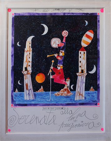 Francesco Musante, Serenata alla luna prigioneria, Tecnica mista su masonite,...