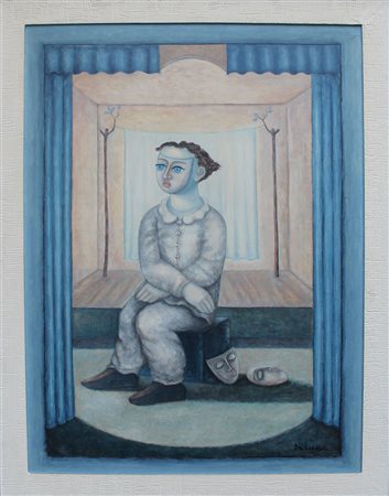 Elio De Luca, Pierrot con le maschere, 2004 Olio su tavola, 80cm x 60cm....