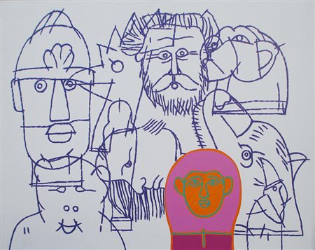 Concetto Pozzati, Tutto di… testa, 2000 Smalto su tela, 80cm x 100cm....