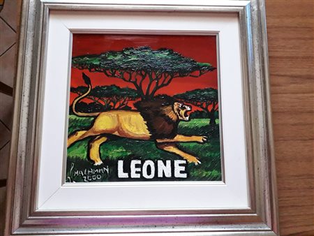 Luigi "Billy" Malaman, Leone, 2000 Tecnica mista su vera pelle, 40cm x 40cm....