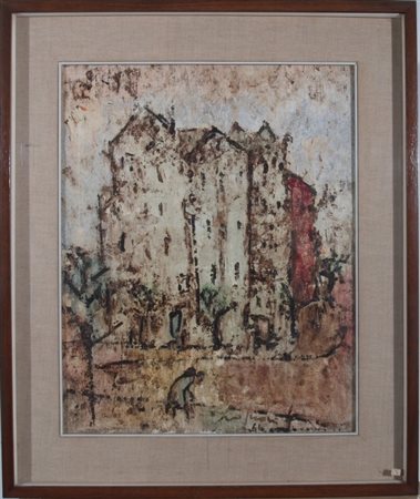 ROGNONI FRANCO (Milano 1913 - Milano 1999) "Paesaggio con case" 1964 olio su...
