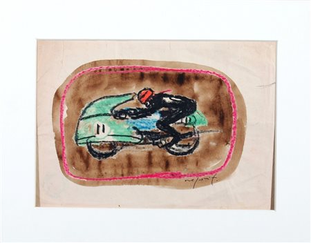 ROGNONI FRANCO (Milano 1913 - Milano 1999) "Motociclista" 1999 acquerello su...