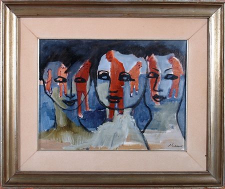 MACCARI MINO (Siena 1898 - Roma 1989) "Tre volti" 1989 Olio su carta intelata...