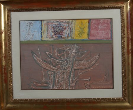 LICATA RICCARDO (Torino 1929) "Senza titolo" pastello a cera e tecnica mista...