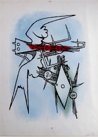 LAM WIFREDO (Sagua la Grande 1902 - Parigi 1982) "Senza titolo" litografia...