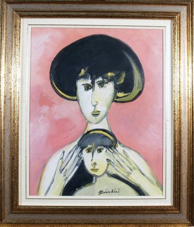 BRINDISI REMO (Roma 1918 - Lido di Spina 1996) "MaternitÃ " '90 olio su tela....