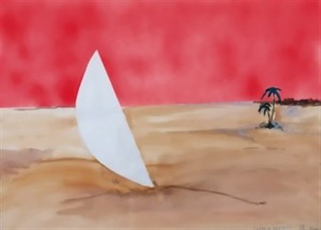 VERMI ARTURO (Bergamo 1928 - Bergamo 1988) "Luna in Marocco" tempera su carta...