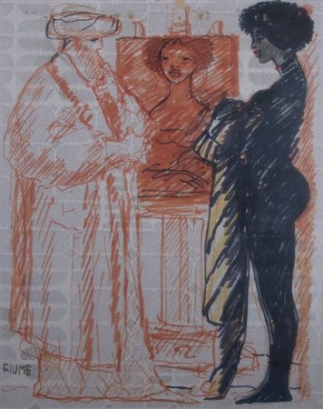 FIUME SALVATORE (Comiso 1915 - Canzo 1997) "Sultano e modella" pennarello su...