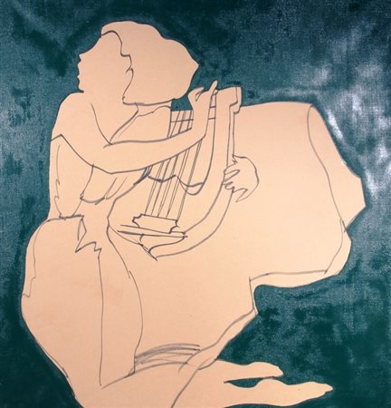 LODOLA MARCO (Dorno Pavia 1955) "Suonatrice di cetra" biro e collage su carta...