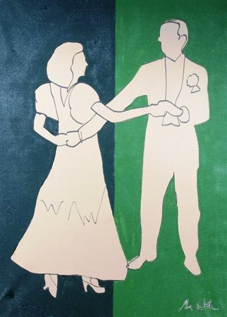 LODOLA MARCO (Dorno Pavia 1955) "Ballerini" biro e collage su carta cm. H:...