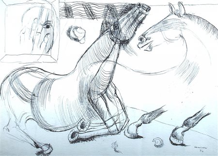 CASSINARI BRUNO (Piacenza 1912 - Milano 1992) "Studio di cavallo" 1974...