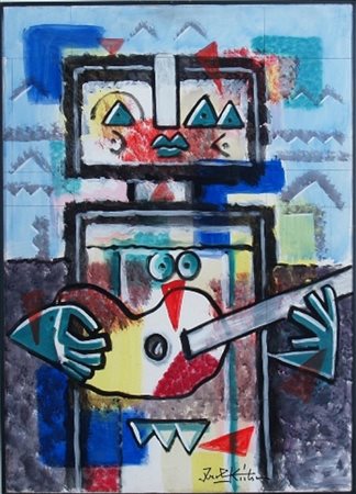 KODRA IBRAHIM (Tirana 1918 - Milano 2006) "Suonatore" tempera su carta su...