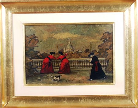 CAFFE' NINO (Alfedena 1909 - Pesaro 1975) "Cardinali" olio su tela. cm. H:...